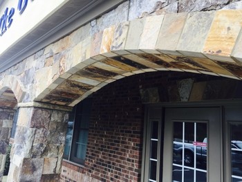  Custom TN fieldstone Ashlar with freestanding stone arches in Suwanee, GA