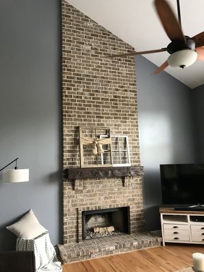 Before & After Fireplace Makeover: Mosstown Brick with Antique Buff Mortar & Distressed Beam Mantle in Hamilton Mill (2)