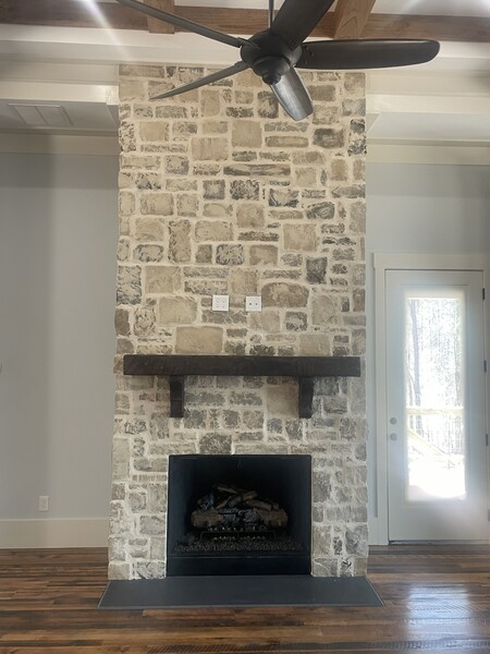 Thin Veneer Natural Stone Fireplace with Ivory Buff Mortar in Statham, GA (1)