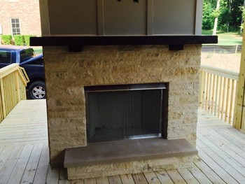 Texas Limestone Fireplace with Ivory Buff Mortar and Distressed Mantle in Sugarhill, GA