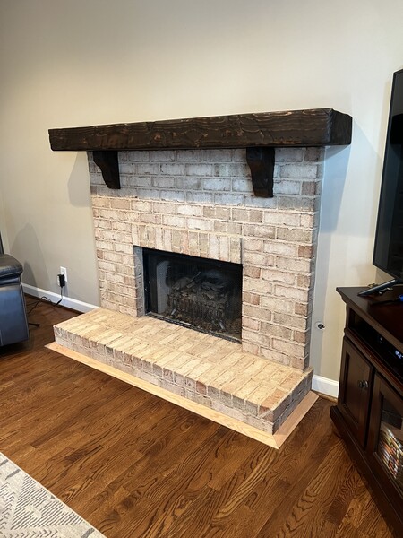 Brick Fireplace with Distressed Mantle in Suwanee, GA (1)
